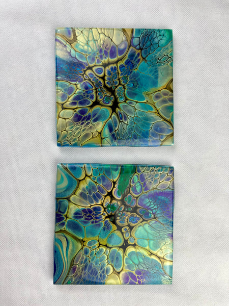 Blue, Green, Turquoise, & Gold Coaster Set