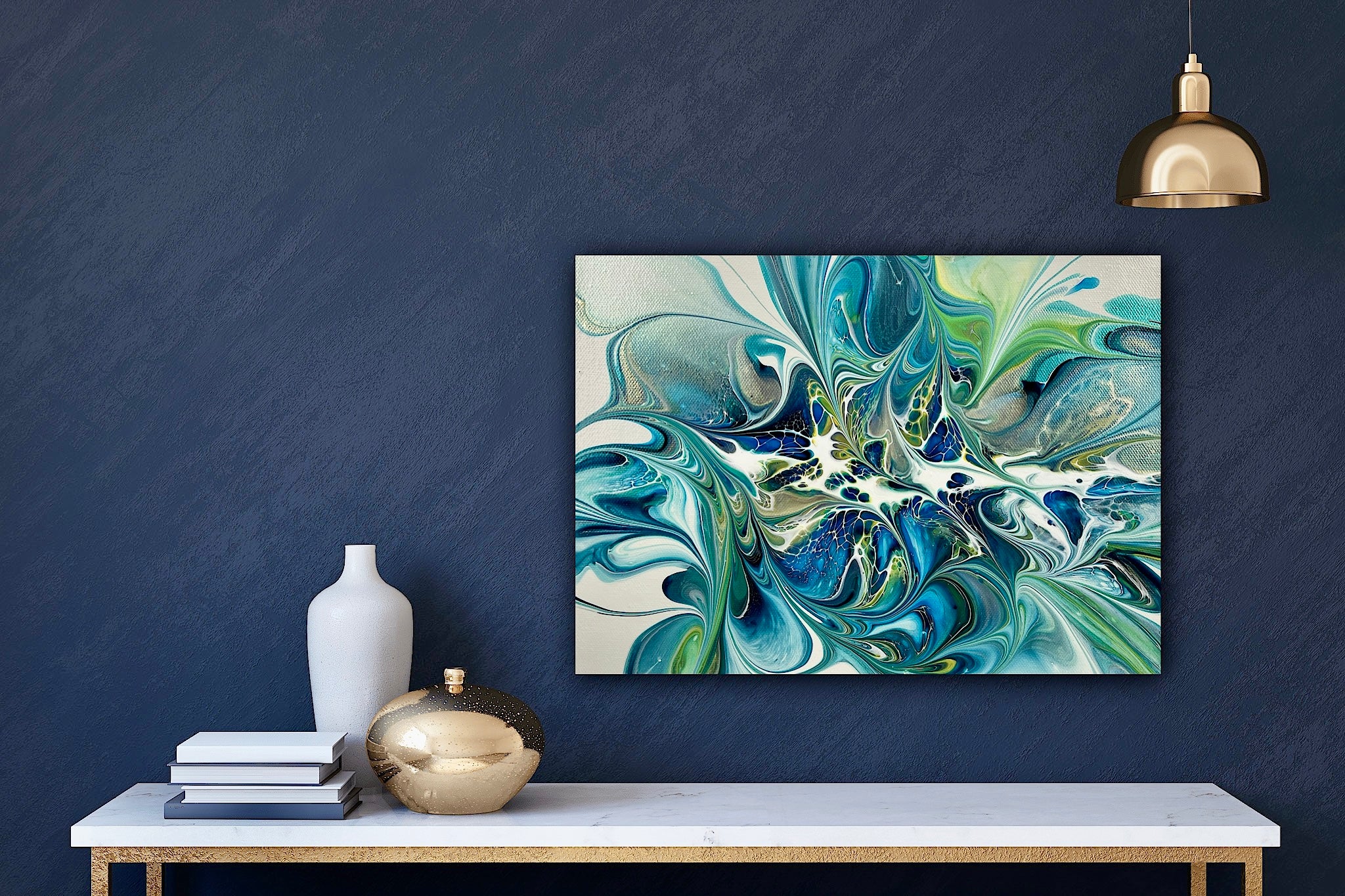 Blue, Gold, & Lime 9”x12” Canvas Original
