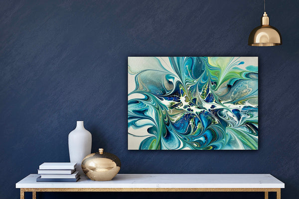 Blue, Gold, & Lime 9”x12” Canvas Original