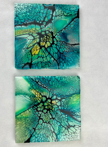 Yellow, Greens, & Black Coaster Set