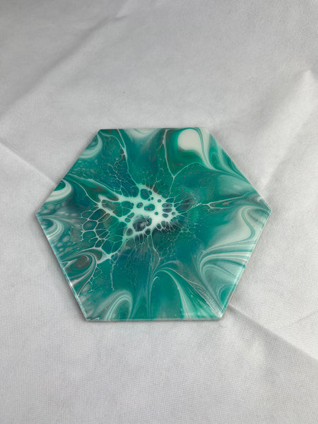Aqua & Silver Hexagon Trivet