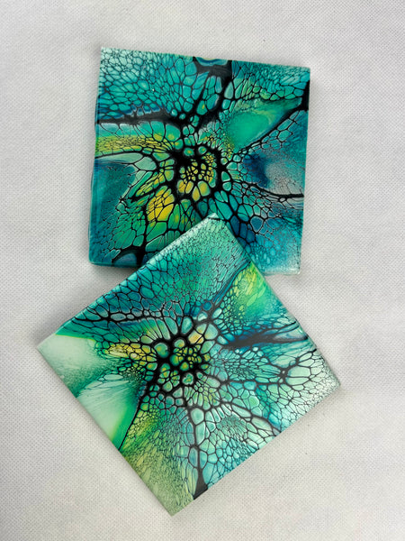 Yellow, Greens, & Black Coaster Set