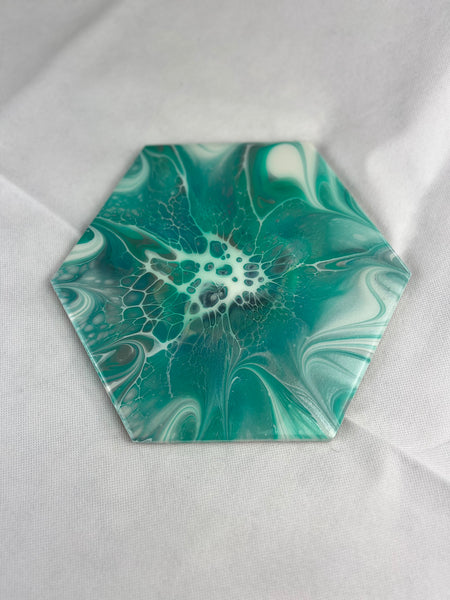 Aqua & Silver Hexagon Trivet