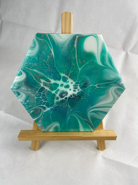 Aqua & Silver Hexagon Trivet