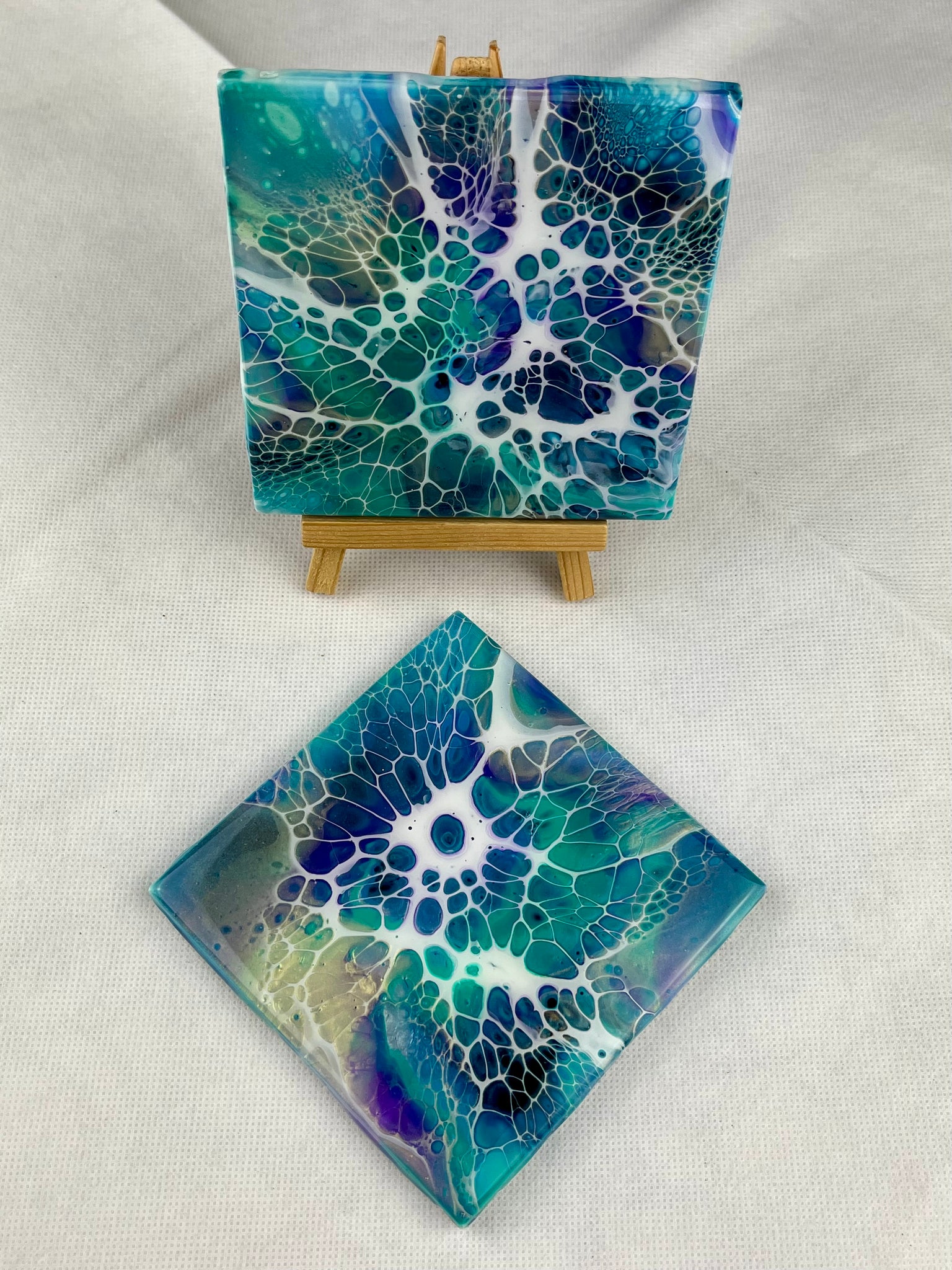 Turquoise, Purple, and Iridescent Gold Coaster Set