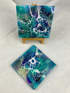 Turquoise, Purple, and Iridescent Gold Coaster Set