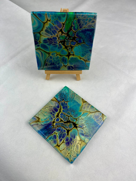 Blue, Green, Turquoise, & Gold Coaster Set