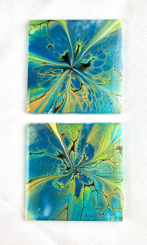 Green, Blue, & Gold Coaster Set