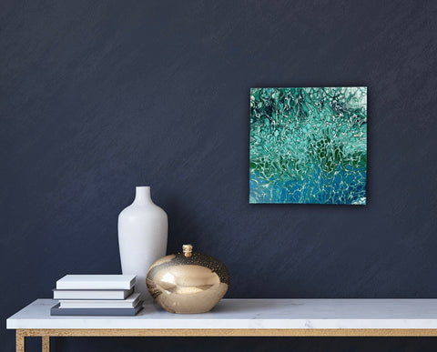 Aqua + Silver 12”x12” Canvas Original